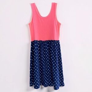 Girls Summer Dress Pink Navy Polka Dot Sleeveless Dress Cute Casual Outfit